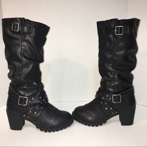Moto Calf High Boots in Black by Selena Gomez